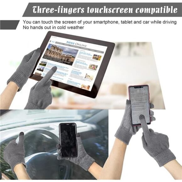 Winter Hat Scarf Touch Screen Gloves Set 3 Pcs Warm Knit Fleece Lined Beanie NEW - Picture 5 of 5